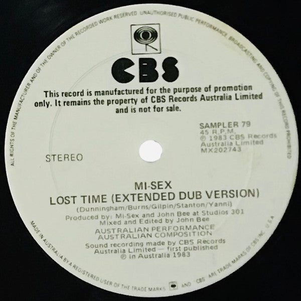 Mi-Sex – Lost Time 12" vinyl record, image 2 of 2