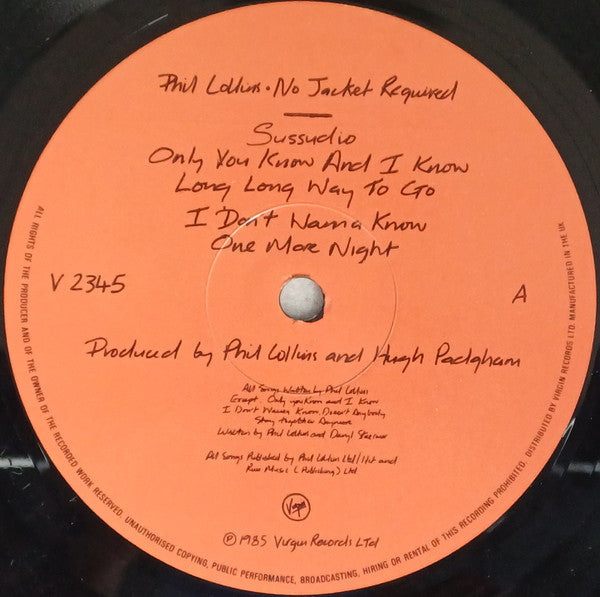 Phil Collins – No Jacket Required LP vinyl record, image 3 of 7