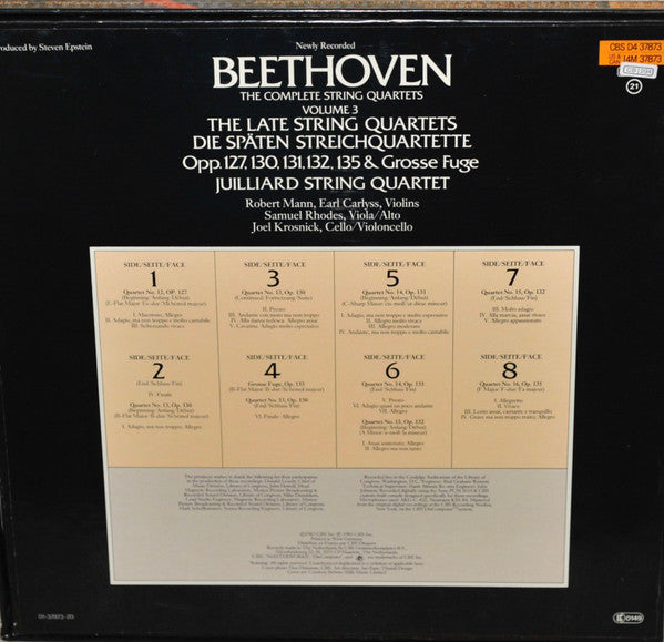 Ludwig van Beethoven, Juilliard String Quartet – The Complete String Quartets Volume 3, The Late String Quartets = Die Späten Streichquartette Opp. 127, 130, 131, 132, 135 & Grosse Fuge (4xLP) LP vinyl record, image 2 of 5