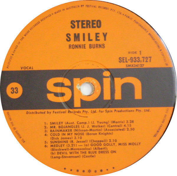 Ronnie Burns – Smiley LP vinyl record, image 3 of 4