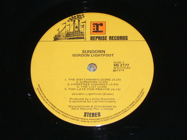 Gordon Lightfoot – Sundown LP vinyl record, image 4 of 4