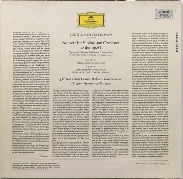 Ludwig van Beethoven, Christian Ferras, Herbert von Karajan, Berliner Philharmoniker – Violinkonzert D-Dur LP vinyl record, image 2 of 4