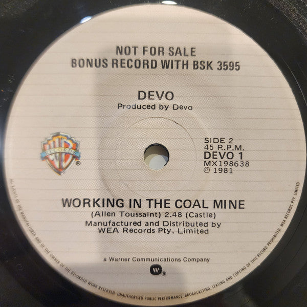 Devo – Working In The Coal Mine 7" vinyl record, image 2 of 2