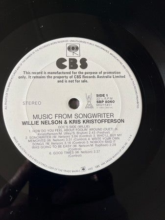 Willie Nelson, Kris Kristofferson – Music From Songwriter LP vinyl record, image 1 of 2
