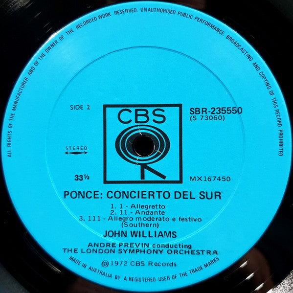 John Williams, André Previn, London Symphony Orchestra, André Previn, Manuel María Ponce Cuéllar – Guitar Concerto / Concierto Del Sur LP vinyl record, image 4 of 4