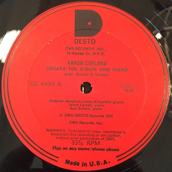 Jaime Laredo, Ann Schein – Copland / Ives / Binkerd LP vinyl record, image 3 of 4