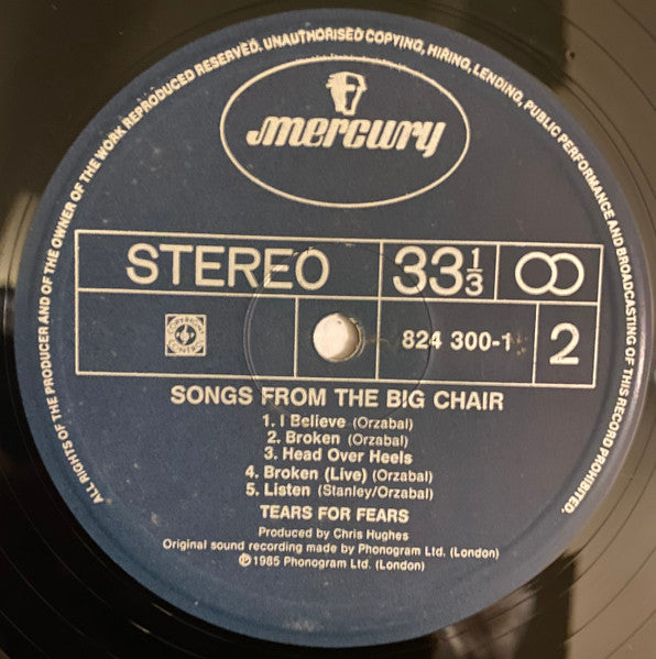 Tears For Fears – Songs From The Big Chair LP vinyl record, image 3 of 4