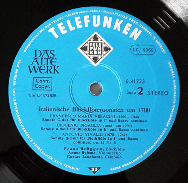 Arcangelo Corelli, Antonio Vivaldi, Francesco Maria Veracini – Italienische Blockflötensonaten - Italian Recorder Sonatas - I LP vinyl record, image 4 of 4