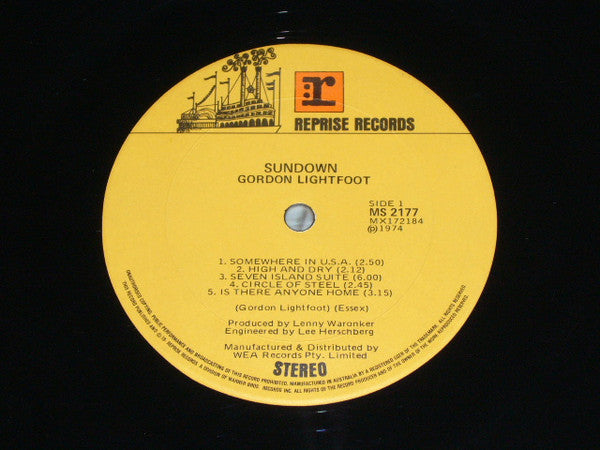 Gordon Lightfoot – Sundown LP vinyl record, image 3 of 4