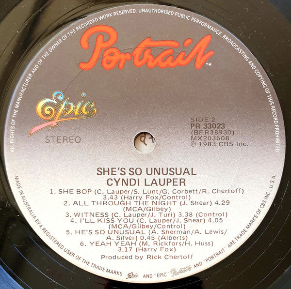 Cyndi Lauper – She's So Unusual LP vinyl record, image 4 of 6