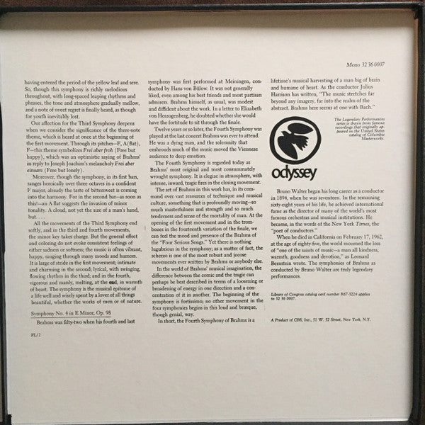 Johannes Brahms, Bruno Walter, New York Philharmonic – The Four Symphonies LP vinyl record, image 3 of 10