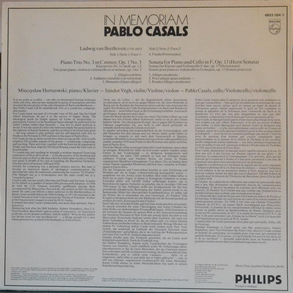 Ludwig van Beethoven, Pablo Casals, Sándor Végh, Mieczyslaw Horszowski – In Memoriam LP vinyl record, image 2 of 4