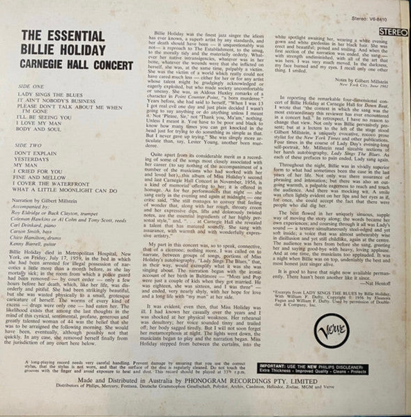 Billie Holiday – The Essential Billie Holiday (Carnegie Hall Concert Recorded Live) LP vinyl record, image 2 of 4