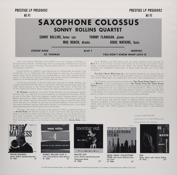 Sonny Rollins – Saxophone Colossus LP vinyl record, image 2 of 7