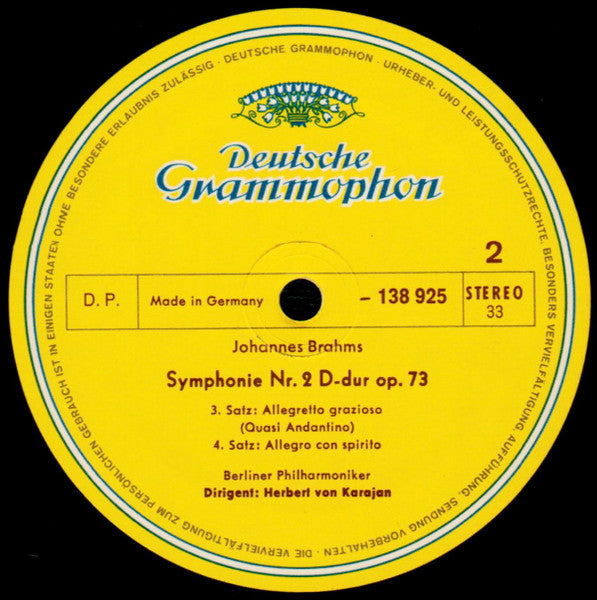 Johannes Brahms, Herbert von Karajan, Berliner Philharmoniker – Symphonie Nr. 2 LP vinyl record, image 4 of 5