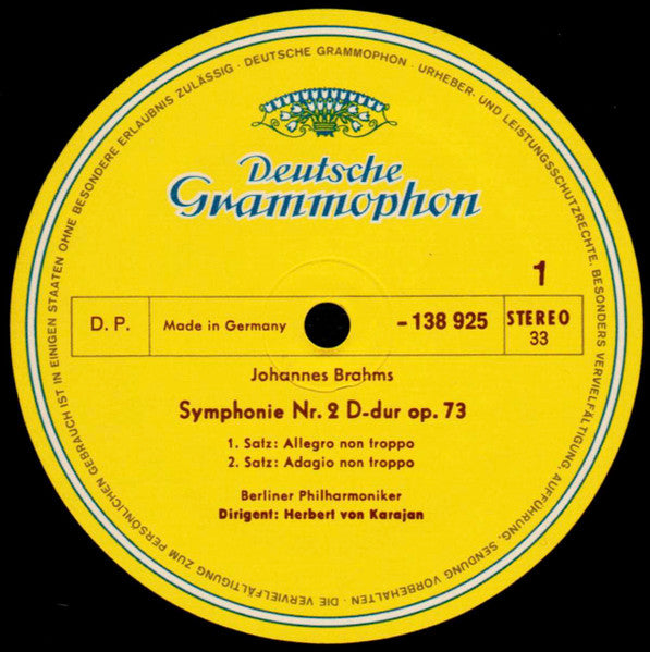 Johannes Brahms, Herbert von Karajan, Berliner Philharmoniker – Symphonie Nr. 2 LP vinyl record, image 3 of 5
