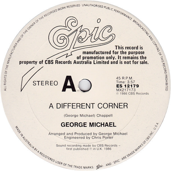 George Michael – A Different Corner 12" vinyl record, image 4 of 5