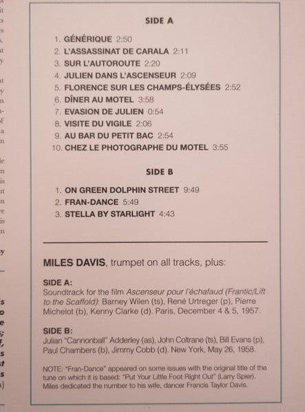Miles Davis – Ascenseur Pour L'Échafaud LP vinyl record, image 6 of 7