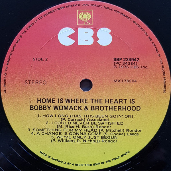 Bobby Womack, Brotherhood – Home Is Where The Heart Is LP vinyl record, image 4 of 4