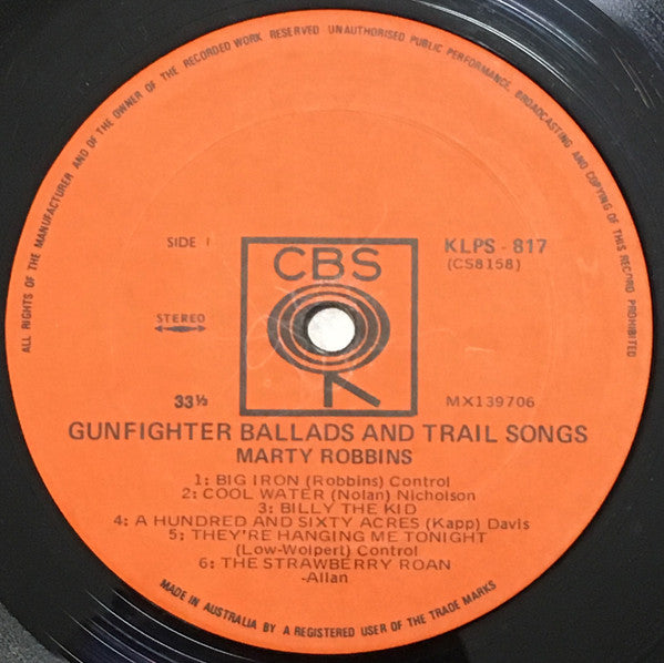 Marty Robbins – Gunfighter Ballads And Trail Songs LP vinyl record, image 3 of 4