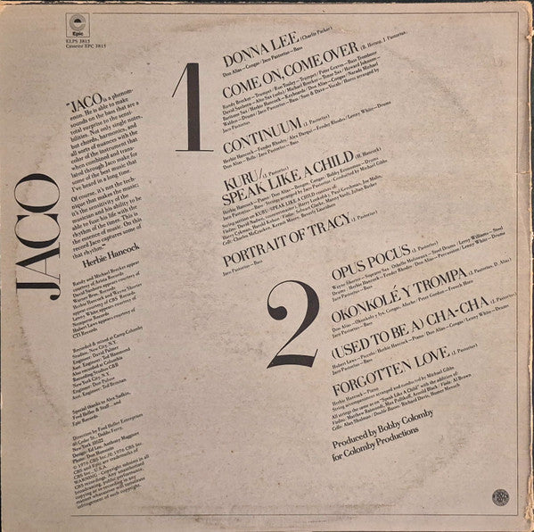Jaco Pastorius – Jaco Pastorius LP vinyl record, image 2 of 6