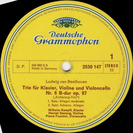 Ludwig van Beethoven, Wilhelm Kempff, Henryk Szeryng, Pierre Fournier – Erzherzogs-Trio • "Archduke" Trio, Op. 97 LP vinyl record, image 3 of 4