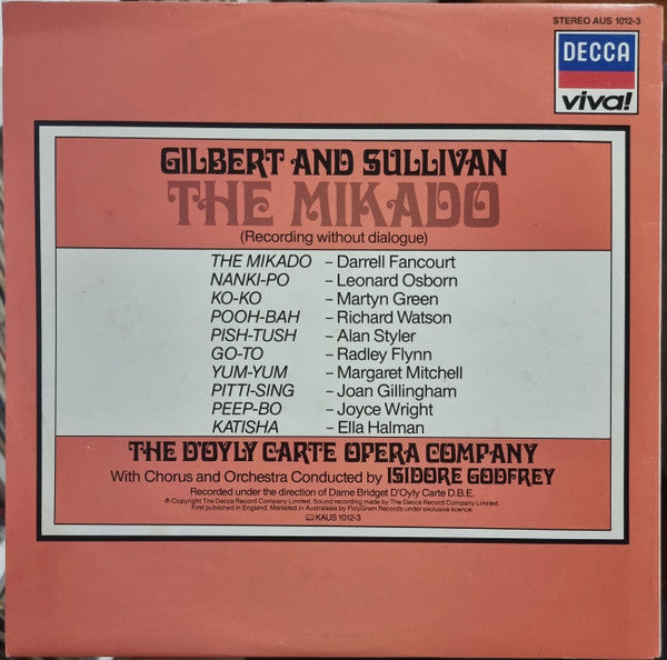 Gilbert & Sullivan, D'Oyly Carte Opera Company, Isidore Godfrey – The Mikado (2xLP) LP vinyl record, image 3 of 7
