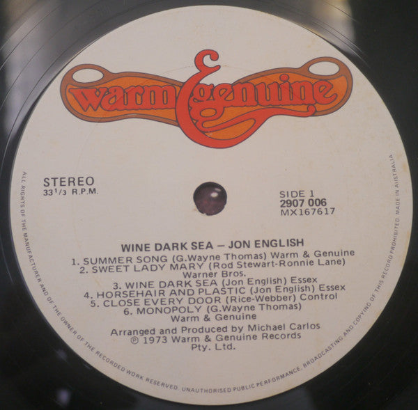 Jon English – Wine Dark Sea LP vinyl record, image 3 of 3