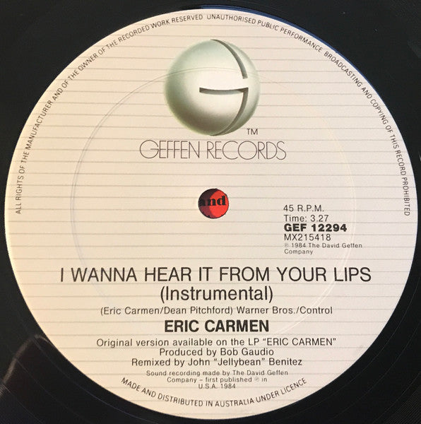 Eric Carmen – I Wanna Hear It From Your Lips 12" vinyl record, image 4 of 4