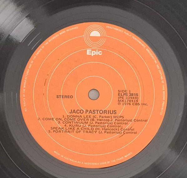 Jaco Pastorius – Jaco Pastorius LP vinyl record, image 3 of 6