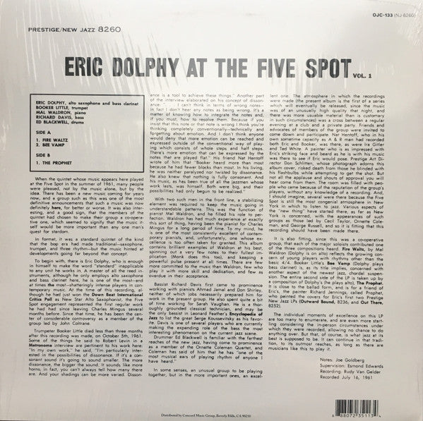 Eric Dolphy – At The Five Spot, Volume 1. LP vinyl record, image 2 of 4