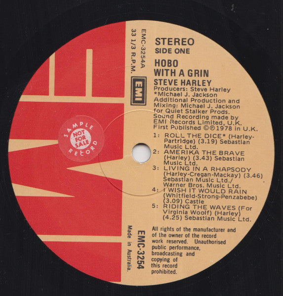 Steve Harley – Hobo With A Grin LP vinyl record, image 3 of 4