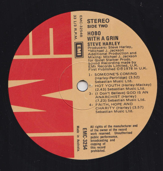Steve Harley – Hobo With A Grin LP vinyl record, image 4 of 4