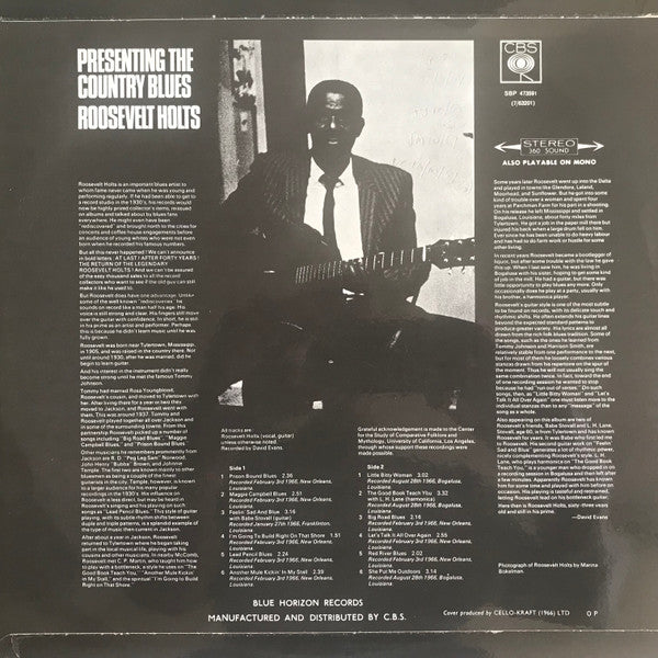 Roosevelt Holts – Presenting The Country Blues LP vinyl record, image 2 of 4