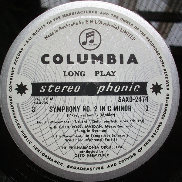 Gustav Mahler, Otto Klemperer, Philharmonia Orchestra, Philharmonia Chorus, Elisabeth Schwarzkopf, Hilde Rössel-Majdan – Symphony No. 2 (2xLP) LP vinyl record, image 7 of 8