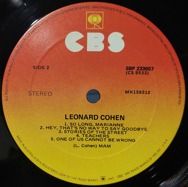 Leonard Cohen – Songs Of Leonard Cohen LP vinyl record, image 4 of 4