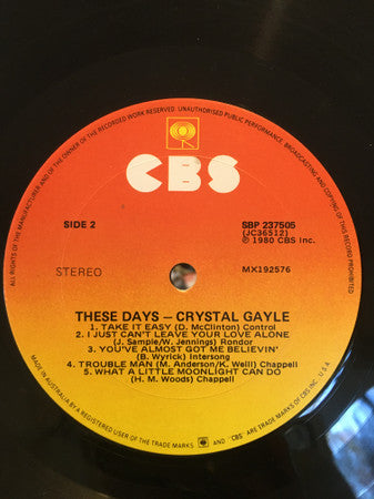 Crystal Gayle – These Days LP vinyl record, image 6 of 6
