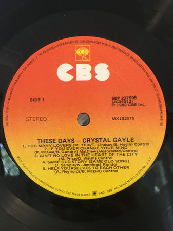 Crystal Gayle – These Days LP vinyl record, image 5 of 6