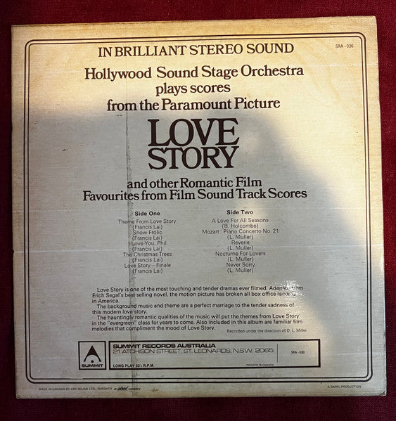The Hollywood Sound Stage Orchestra – Love Story and other Romantic Film Themes LP vinyl record, image 2 of 4