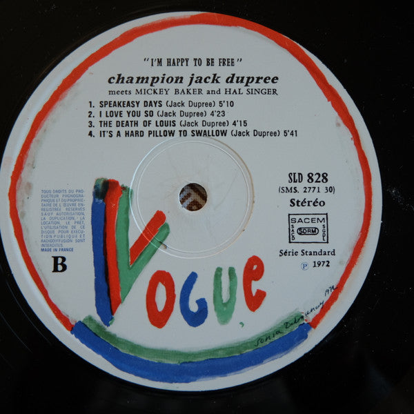 Champion Jack Dupree, Mickey Baker, Hal Singer – I'm Happy To Be Free LP vinyl record, image 4 of 4