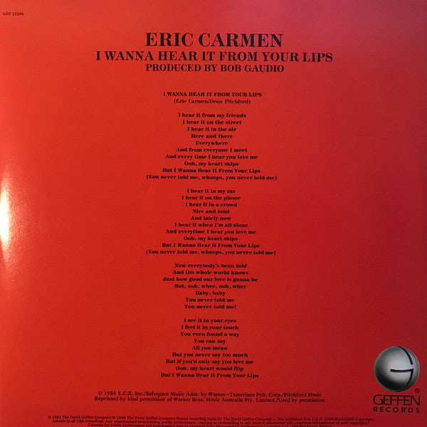 Eric Carmen – I Wanna Hear It From Your Lips 12" vinyl record, image 2 of 4