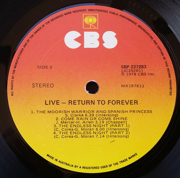 Return To Forever – Live LP vinyl record, image 4 of 4