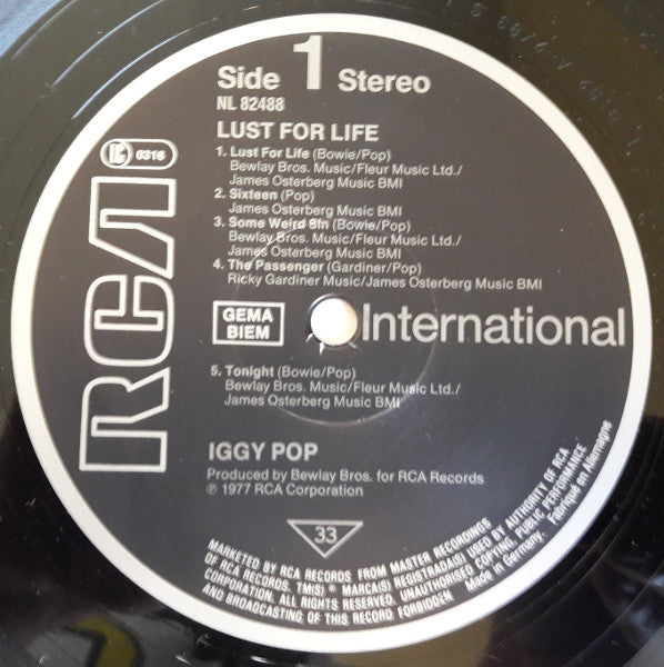 Iggy Pop – Lust For Life LP vinyl record, image 3 of 4