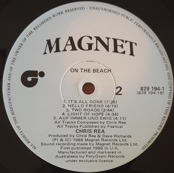 Chris Rea – On The Beach LP vinyl record, image 6 of 6