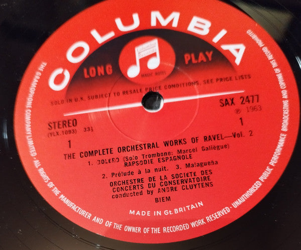 Maurice Ravel, Orchestre De La Société Des Concerts Du Conservatoire, André Cluytens – Boléro / Rapsodie Espagnole / La Valse LP vinyl record, image 3 of 3