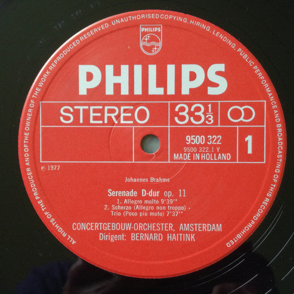Johannes Brahms, Concertgebouworkest, Bernard Haitink – Serenade No. 1 LP vinyl record, image 5 of 9