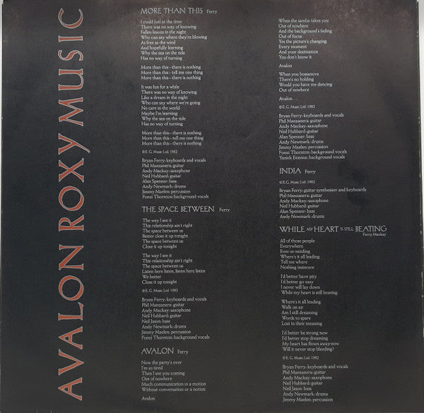 Roxy Music – Avalon LP vinyl record, image 5 of 6