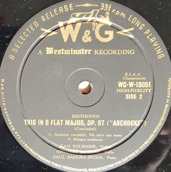 Ludwig van Beethoven, Jean Fournier, Antonio Janigro, Paul Badura-Skoda – Trio B Flat Major Op. 97 "Archduke" LP vinyl record, image 4 of 5
