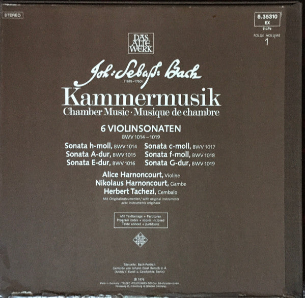 Johann Sebastian Bach, Nikolaus Harnoncourt – Kammermusik (Chamber Music · Musique De Chambre) Vol. 1: 6 Violinsonaten, BWV 1014-1019 (2xLP) LP vinyl record, image 2 of 10