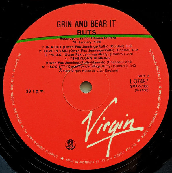 The Ruts – Grin And Bear It LP vinyl record, image 4 of 4